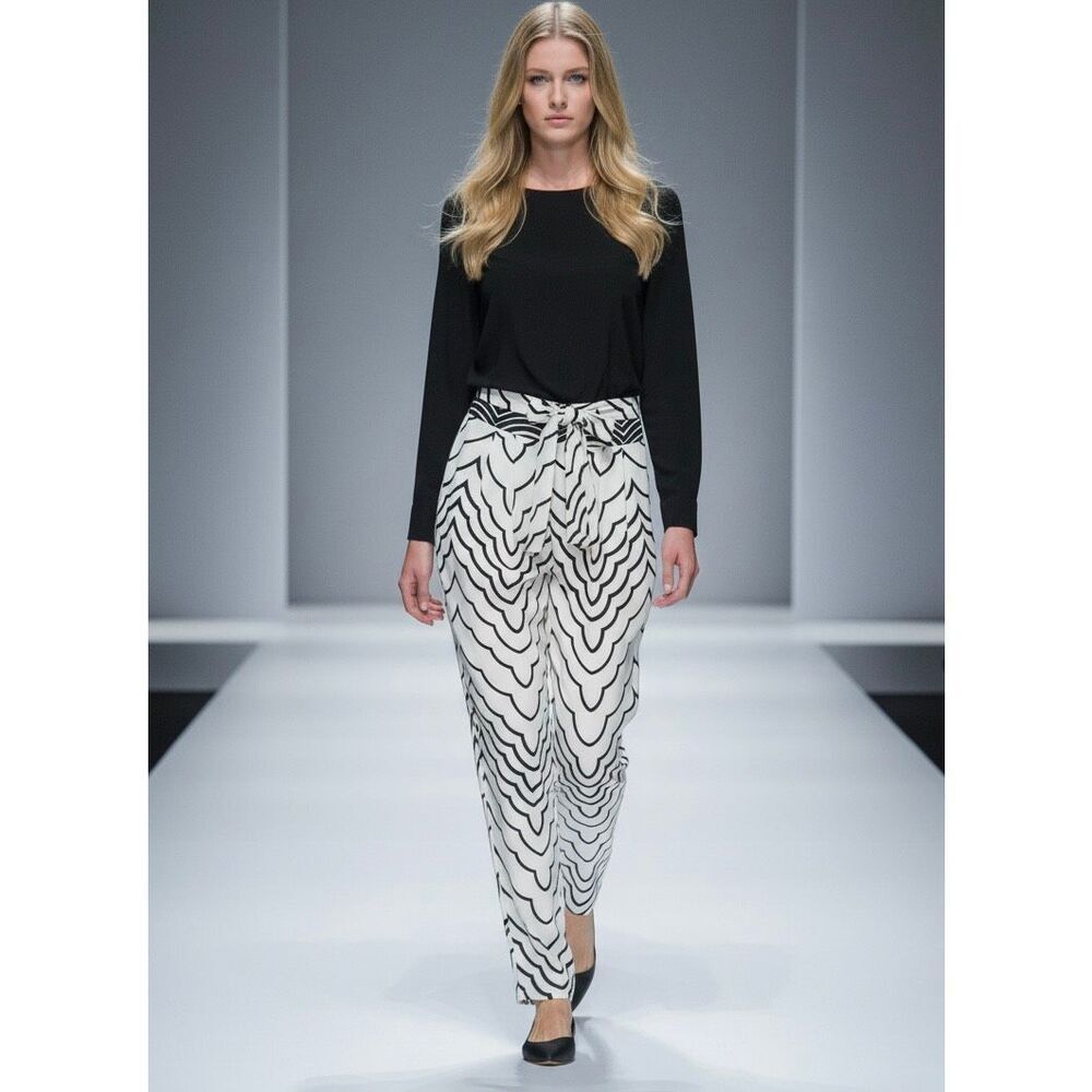 NEW Marc by Marc Jacobs Womens 0 Agave Nectar Cream Black Print Crepe Pants